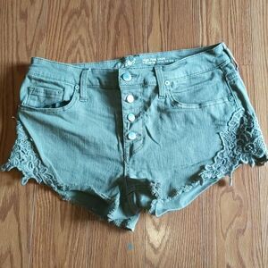 Mossimo olive green high rise distressed short shorts Sz 10